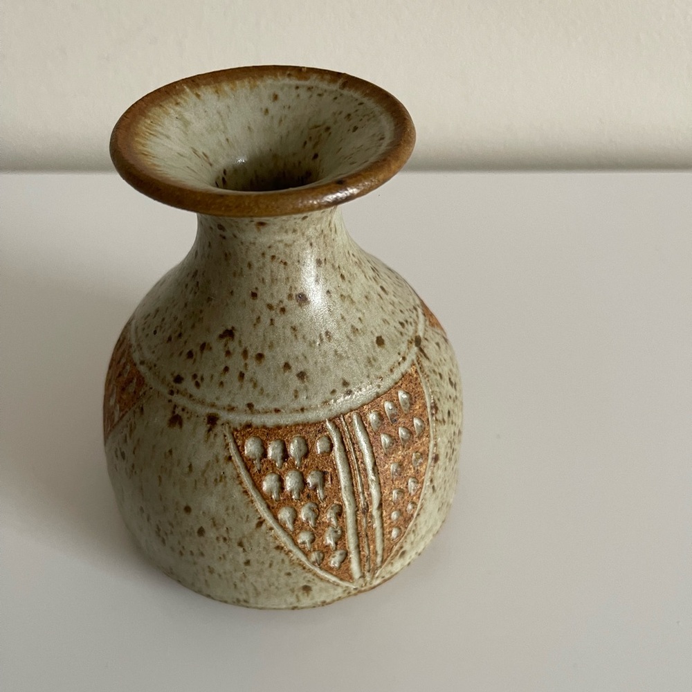 Ceramic bud vase shelf decor signed